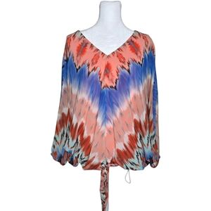 Coco Bianco Womens Pink And Blue Sheer Blouse Lined Dolman Sleeve Size Small